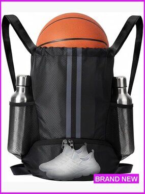 Drawstring Backpack with Shoe Compartment Water Resistant Gym Bag Sports String